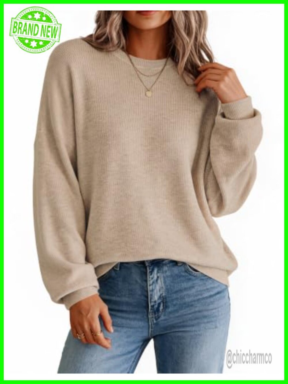 Oversized Knit Crewneck Sweater Long Sleeve Fall Pullover